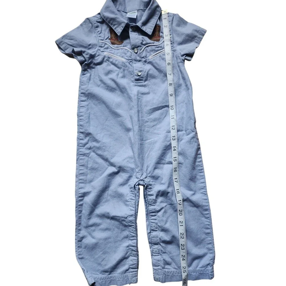 Gymboree Short Sleeve Coveralls 12-18 Month Blue Cowboy Pearl Snap Western Y2K